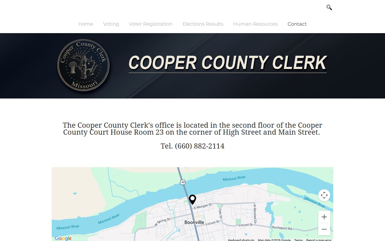 Cooper County Clerk contact page for courthouse office location