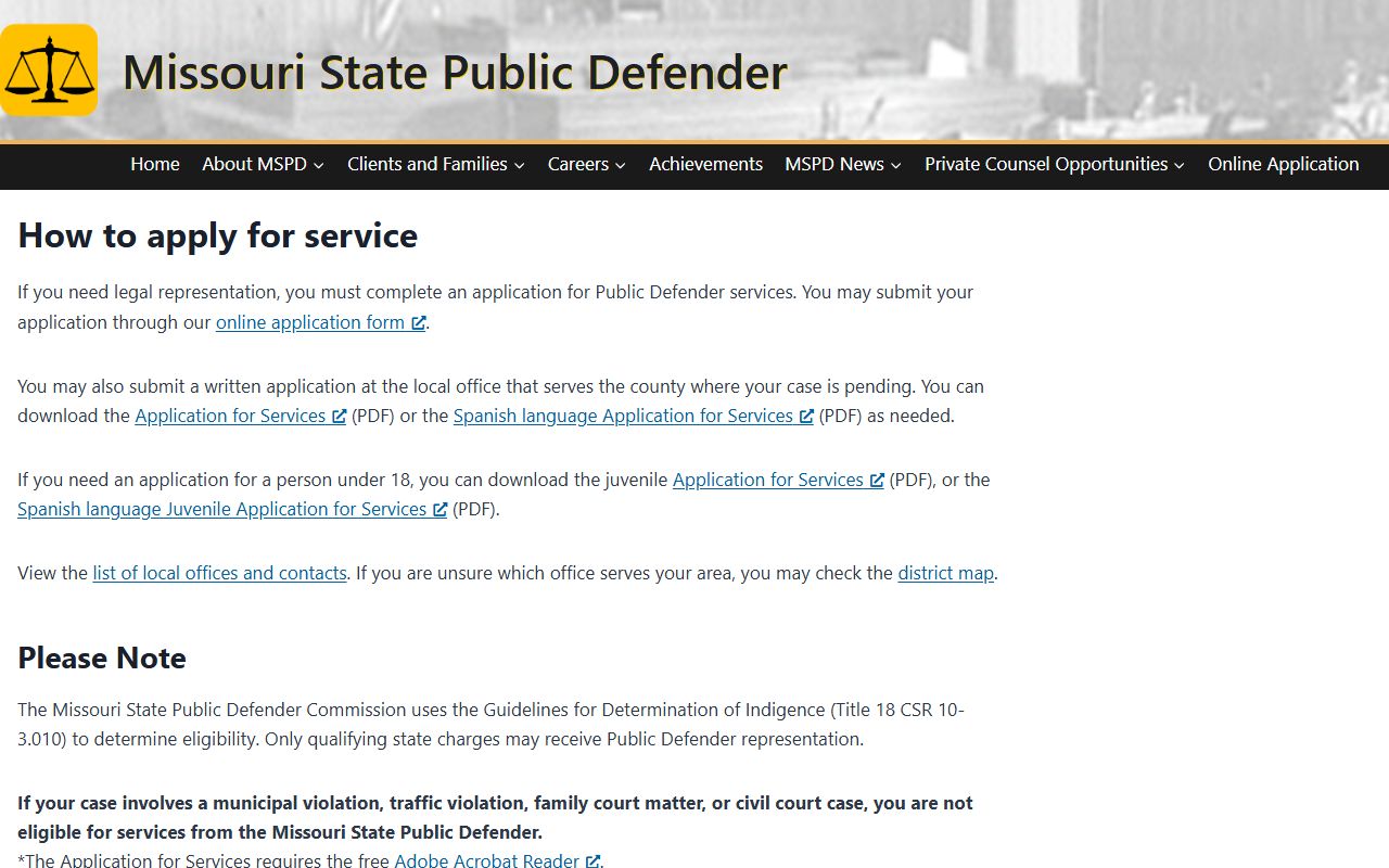 Cooper County court dockets Public Defender application instructions