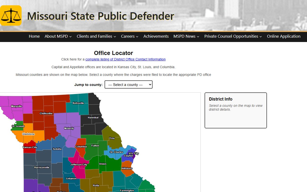 Cooper County court dockets Public Defender office locator