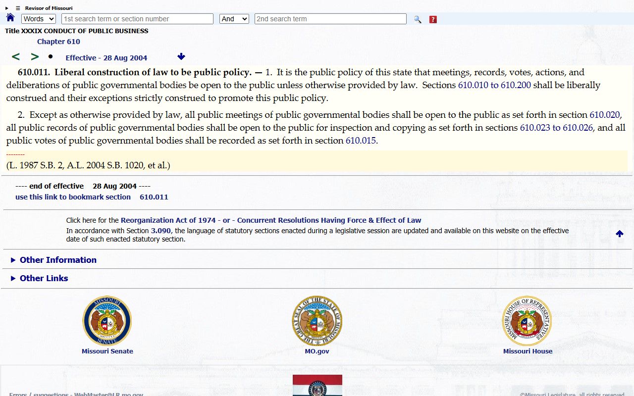 Cooper County court records Missouri Sunshine Law access statute