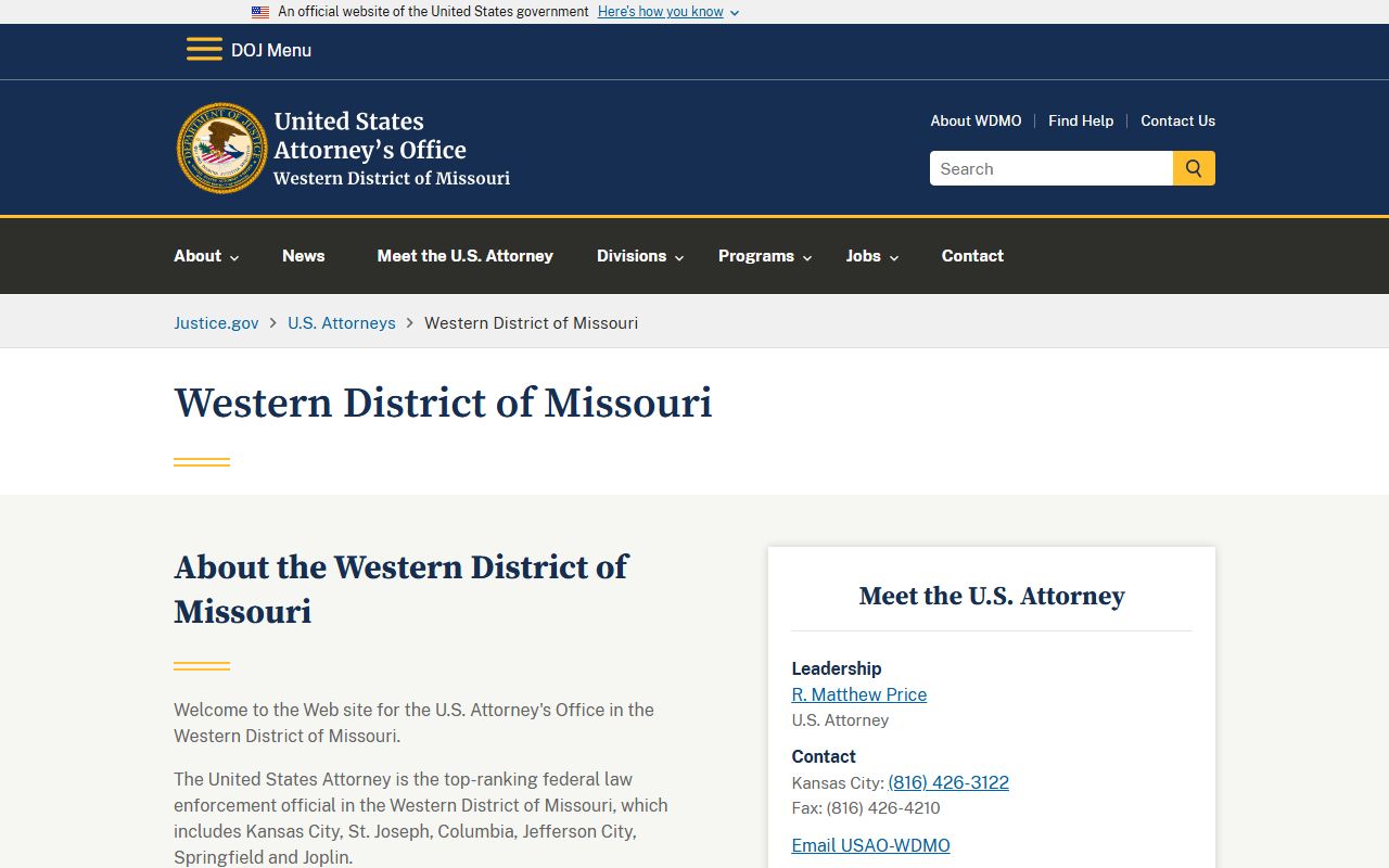Cooper County criminal court records U.S. Attorney Western District page