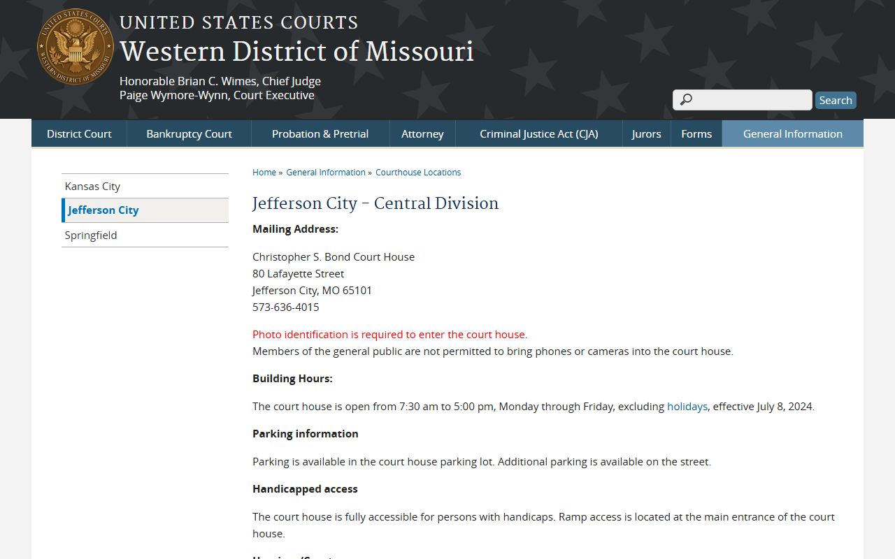 Cooper County Circuit Court records source for Jefferson City federal courthouse