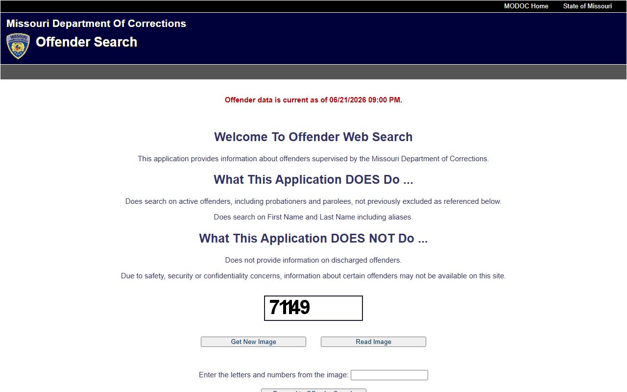 Cooper County inmate search Missouri DOC offender search fields