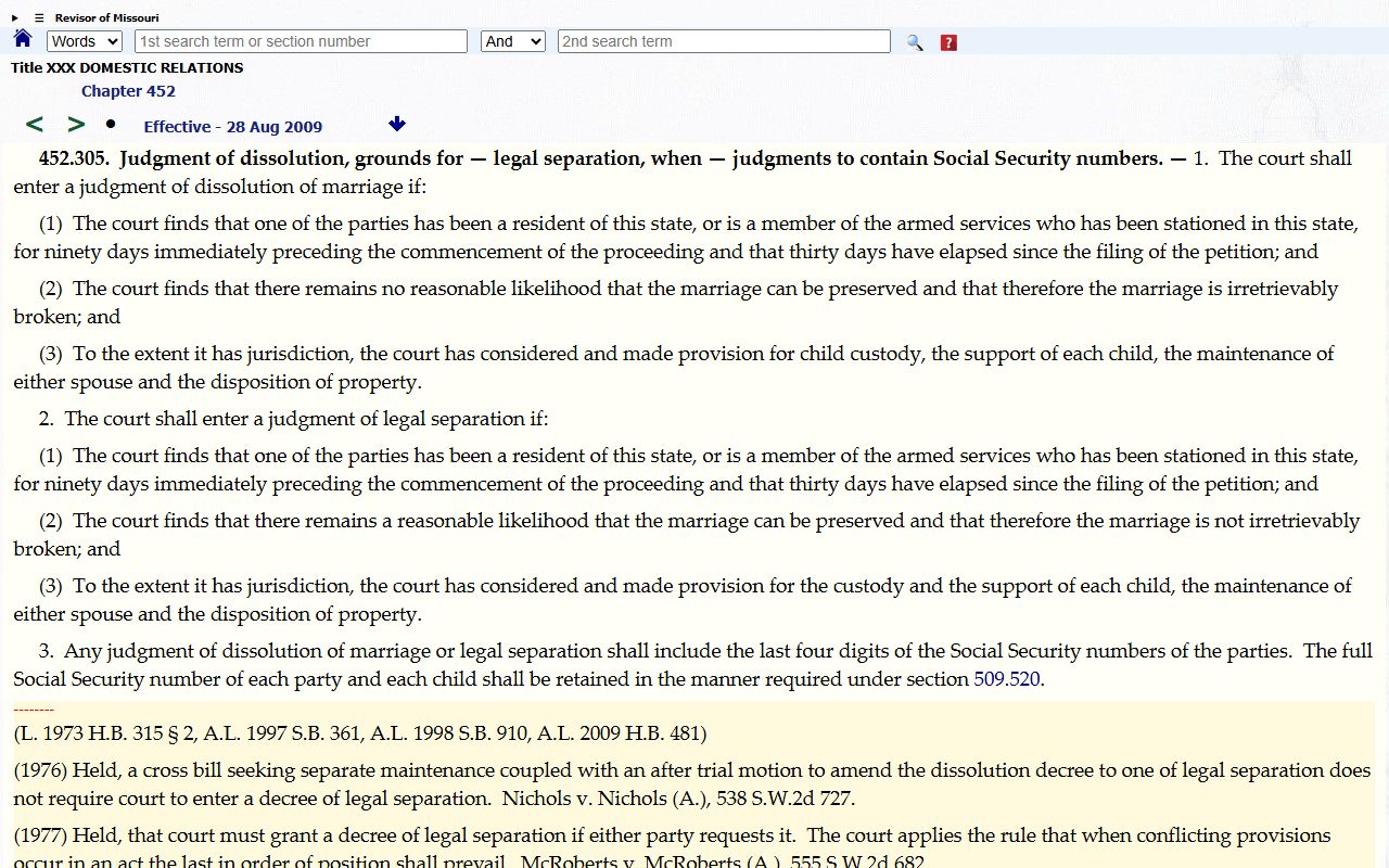 Cooper County marriage and divorce records Missouri dissolution residency statute