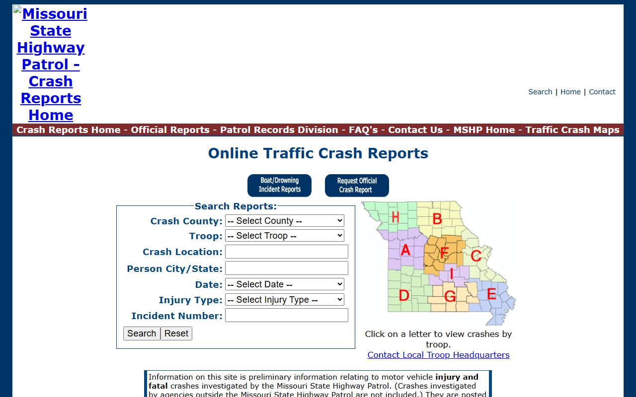 Cooper County traffic court records MSHP preliminary crash report search