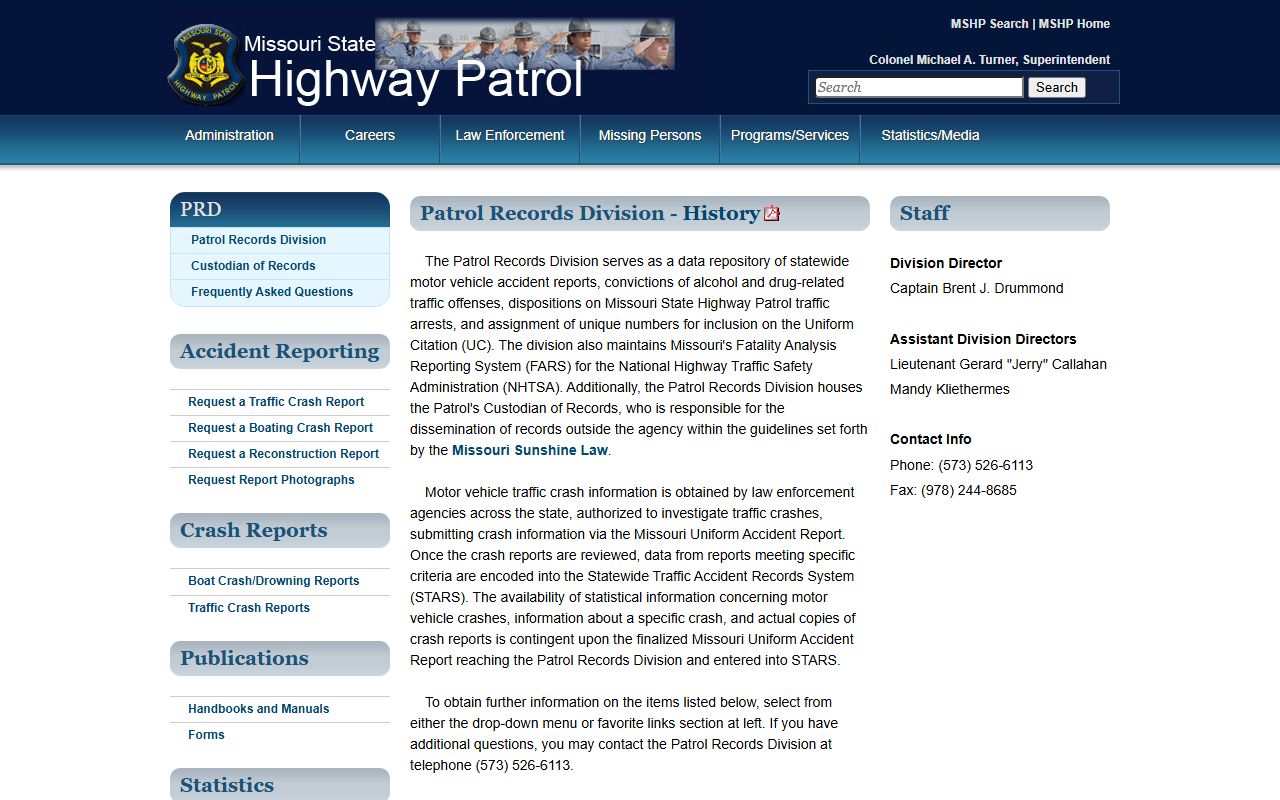 Cooper County traffic court records Missouri State Highway Patrol Patrol Records Division