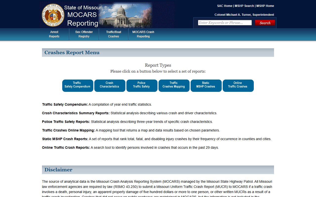 Cooper County traffic court records MSHP traffic crash reports